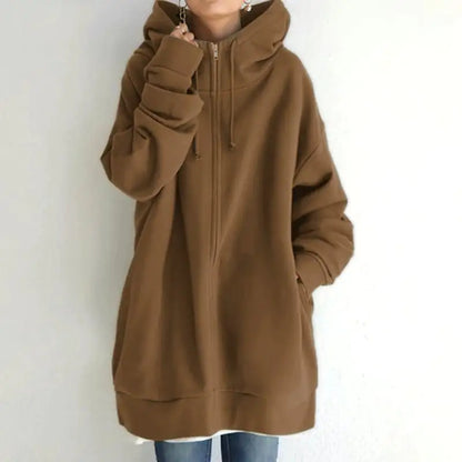 Zipper Hooded Plus Size Fleece Sweatshirt
