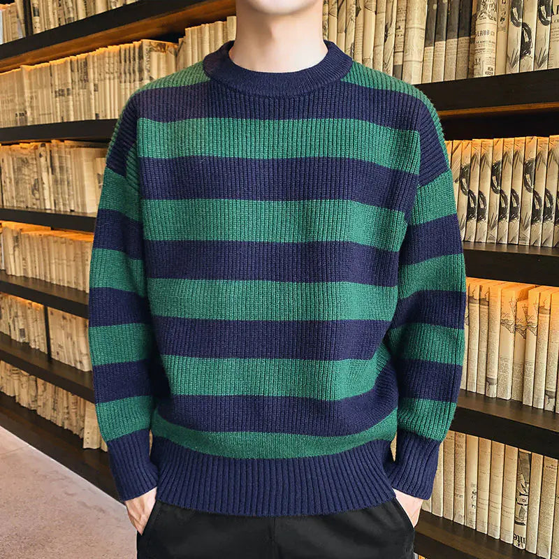 Men's Thick Knitted Round Neck Sweater for Autumn Winter